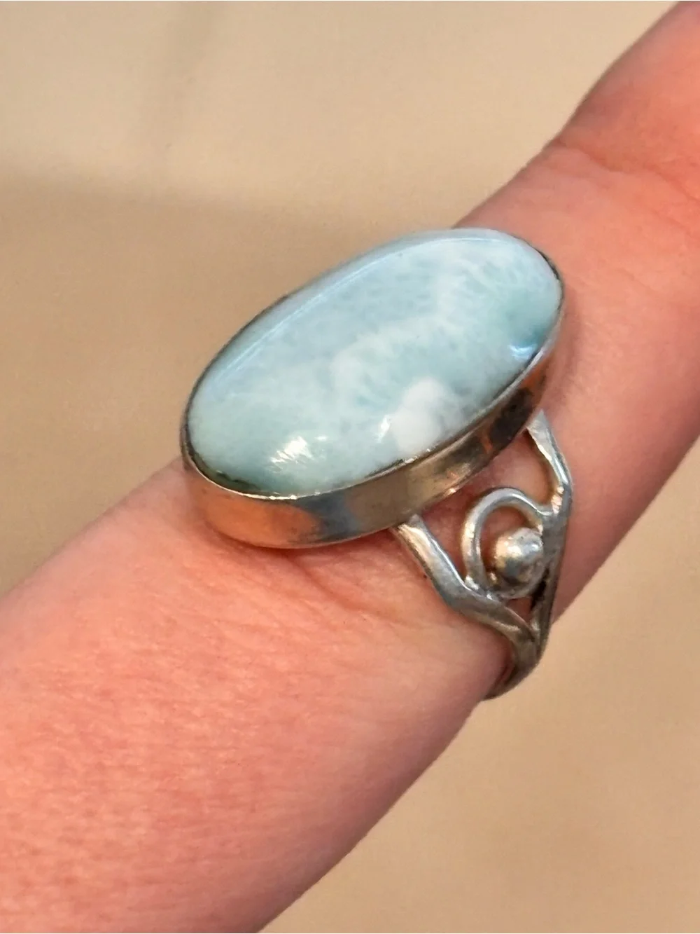 Vintage Designer 925 Sterling Silver Larimar Oval Turquoise Ring - Size 7